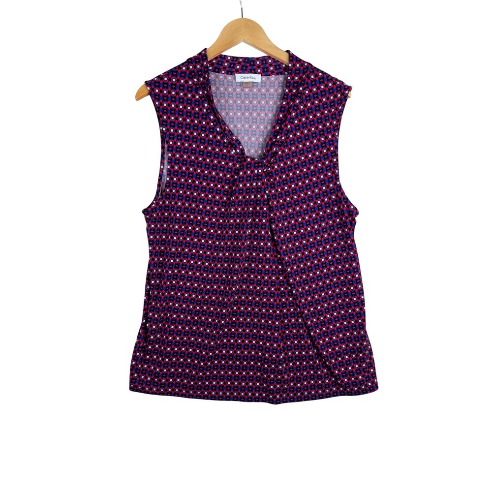 Calvin Klein Geometric Print Sleeveless Blouse size‎ 1X Red/Blue